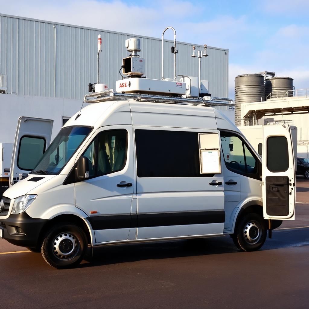 Mobile van based AQMS with rooftop sensors and analyzer cabinets